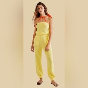 Free People FP Beach Claire Yellow Terry Knit Strapless One-Piece Jumpsuit
